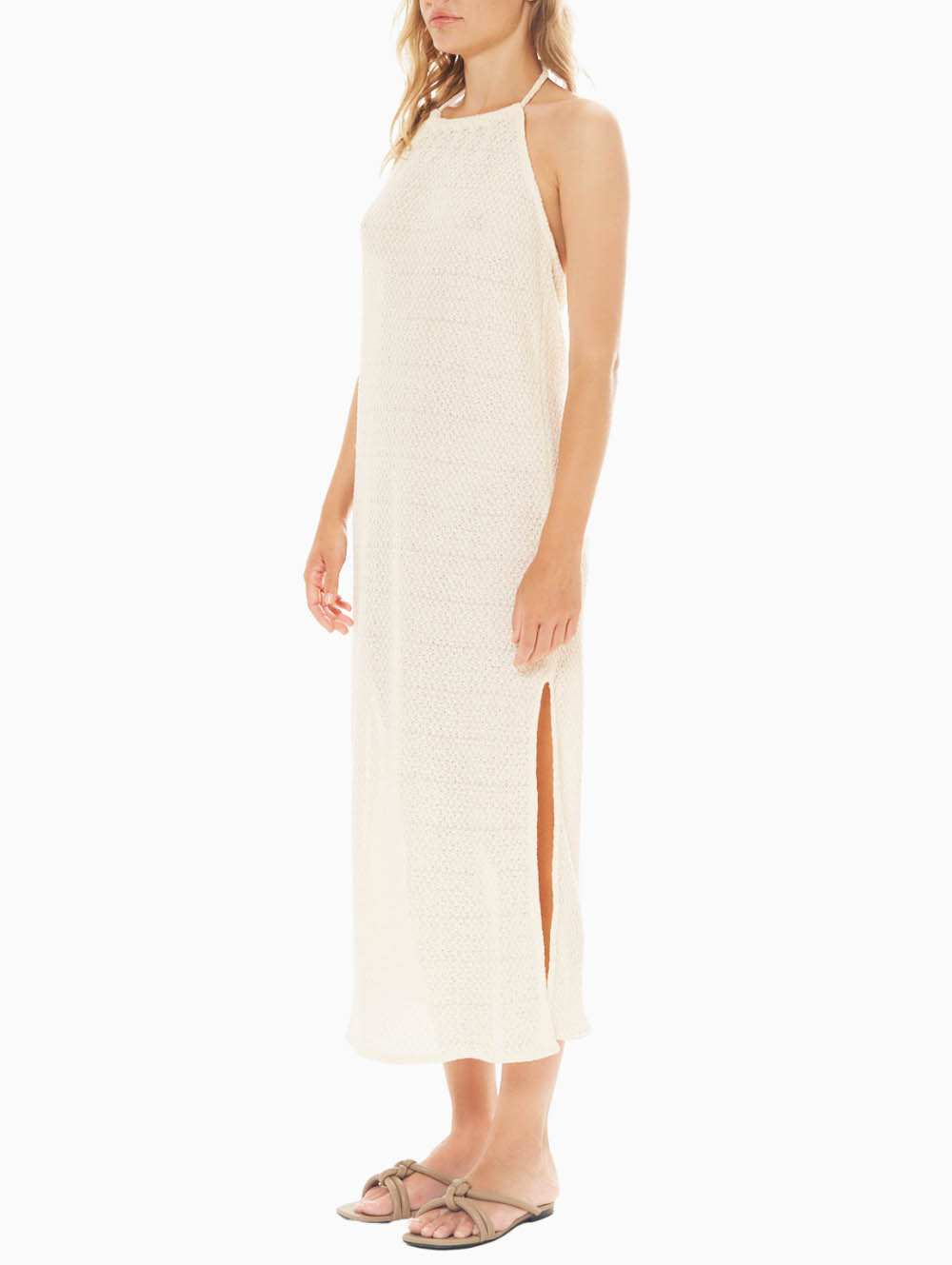 Diza Gabo - Halter Collar Open Back Dress In Silky White