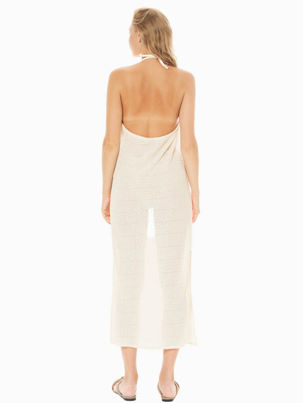 Diza Gabo - Halter Collar Open Back Dress In Silky White