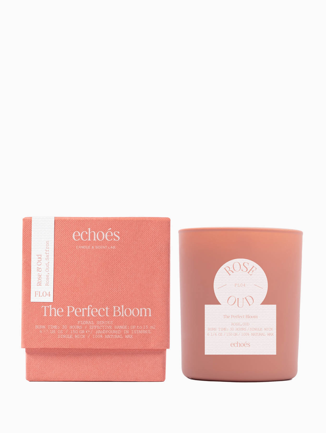 Echoes - Rose & Oud Single Wick Natural Candle 150 gr