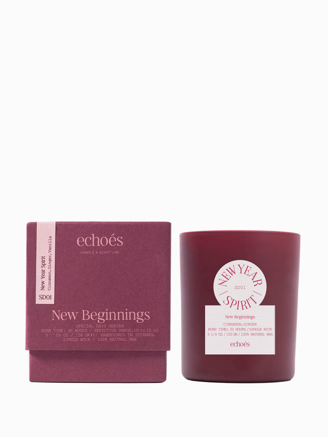 Echoes - New Year Spirit Single Wick Natural Candle 150 gr