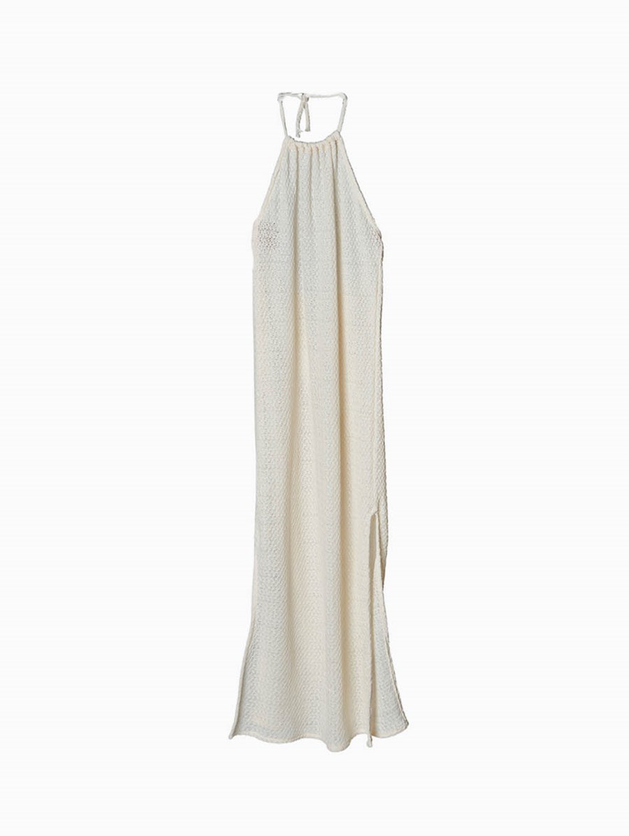 Diza Gabo - Halter Collar Open Back Dress In Silky White
